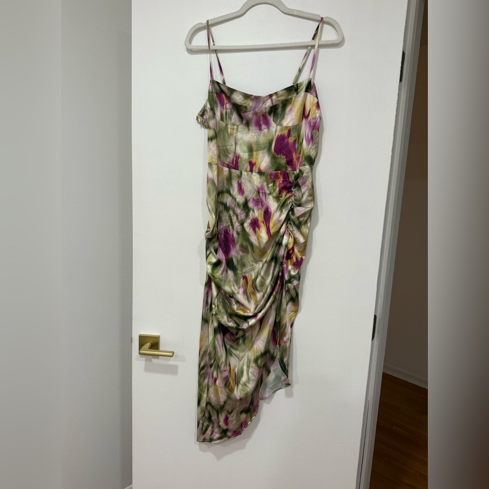 Cider Asymmetrical Dress in Purple and Green Floral